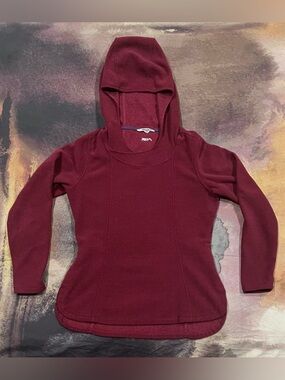 Mountain Khakis Pop Top Hooded Fleece Cozy Feminine Flattering zip pocket Red M